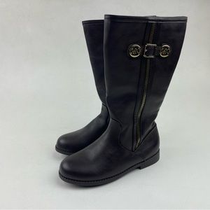 Michael Kors Brown Leather Calf High Zip Up BEXLEY Riding Boots MK Buckle